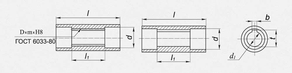 Размеры полых валов мотор-редукторов МЧ2, мм