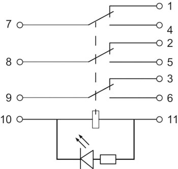 Рис.1. Схема подключения управляющего реле MY3 (DC 24 V)