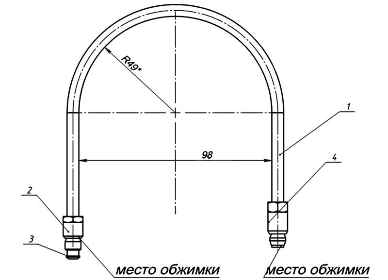Рис.1. Схема трубки запальника серии SIT 140, 150 (код 100-043)