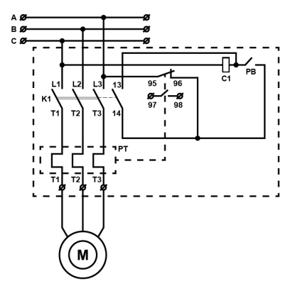 Схема подключения пускателя ПМК 12 (LE1-D12)