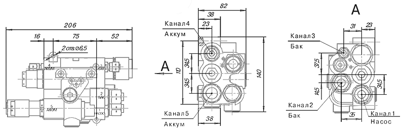 Габаритные и установочные размеры золотникового автомата разгрузки насоса АР-95/125-1