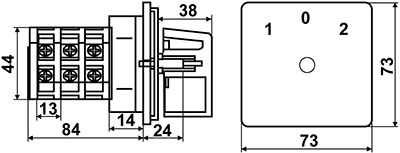 Рис.1. Схема габаритных размеров кулачковых пакетных переключателей ПКП Е9 16А/2.863
