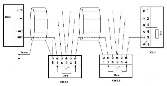 Рис.1. Электрическая схема подключения извещателя СП-2.2